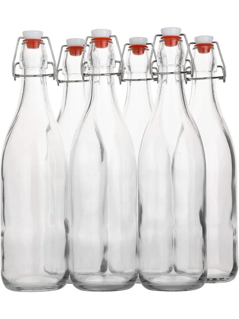 Set of 6 Flip Top Glass Bottles - 1L Airtight Containers for Beverages, Oil
